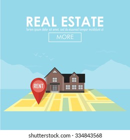Real estate concept with house for sale and rent symbols vector illustration