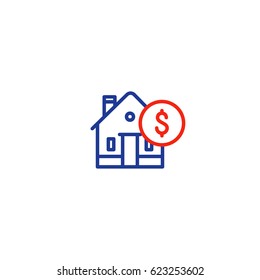 Real estate concept, house sale line icon, mortgage down payment, property sale, home insurance, living expenses vector stroke