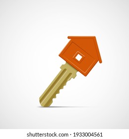 Real estate concept icon. House key isolated on white background. Vector illustration.