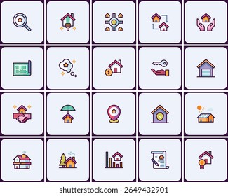 Conjunto de iconos de concepto de bienes raíces con propiedad de la vivienda Elementos de diseño relacionados