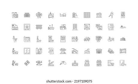 Real estate concept illustration, linear icons, line signs set, vector collection