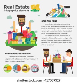 Concepto Inmobiliario. Elementos de infografía. Ilustración vectorial