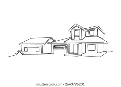 Real estate concept. Single line draw design. Vector graphic illustration