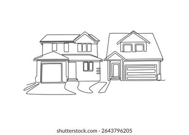 Conceito imobiliário. Design de desenho de linha única. Ilustração gráfica vetorial