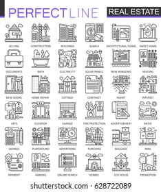 Real Estate concept symbols. Perfect thin line icons. Modern stroke linear style illustrations set.