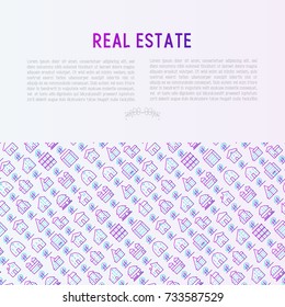 Real estate concept with thin line houses and trees. Modern vector illustration for background of banner, web page, print media.