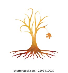 Real estate concept. Tree with Home in hand. Vector illustration.