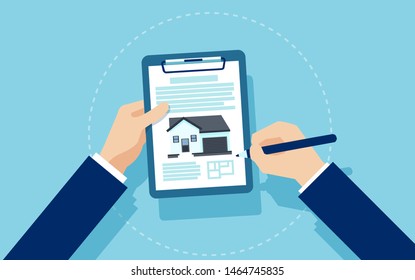 Real estate concept. Vector of a businessman signing mortgage documents 