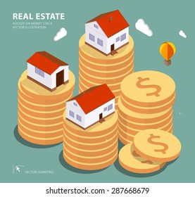 Real estate concept vector illustration. Price variation on real estate market. Flat isometric style concept design illustration.