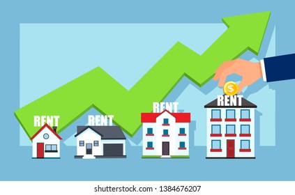 Real estate concept. Vector of successful growing business property rental