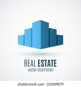 Real estate conceptual 3d logo icon. Buildings. Houses. Vector illustration