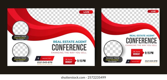 Real estate conference banner template. live webinar banner for web page and social media post. vector