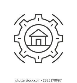Real estate construction architecture technology thin line art icon vector illustration. Architect engineering planning creative development property commercial department renovation design service