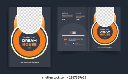 Real estate or construction business brochure cover design theme template. abstract colorful creative and modern bi fold multi-pages layout for multipurpose use