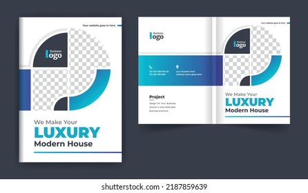 Real estate or construction business brochure cover design theme template. abstract colorful creative and modern bi fold multi-pages layout for multipurpose use