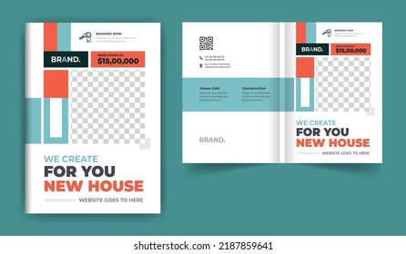 Real estate or construction business brochure cover design theme template. abstract colorful creative and modern bi fold multi-pages layout for multipurpose use