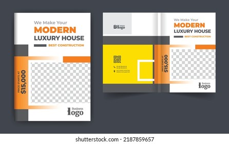 Real estate or construction business brochure cover design theme template. abstract colorful creative and modern bi fold multi-pages layout for multipurpose use