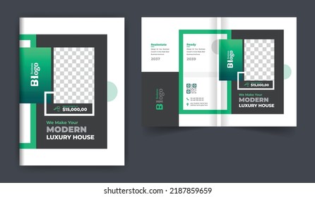 Real estate or construction business brochure cover design theme template. abstract colorful creative and modern bi fold multi-pages layout for multipurpose use