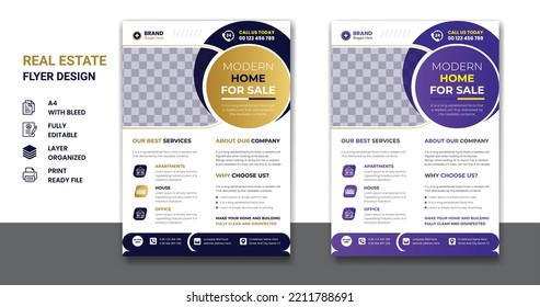 Real estate, construction, company flyer home selling business cover page design template