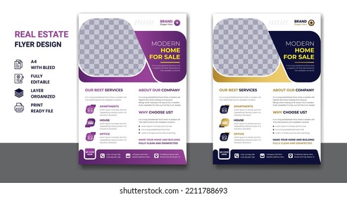 Real estate, construction, company flyer home selling business cover page design template