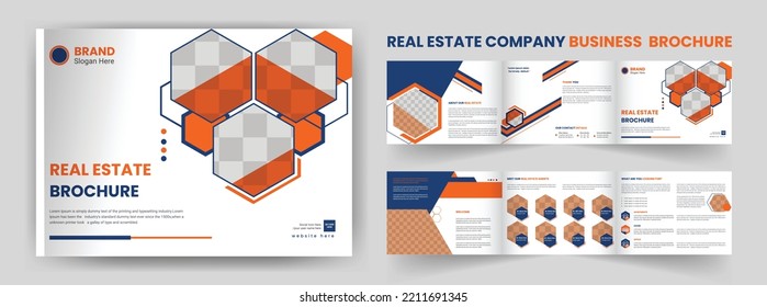 Real estate, construction, company landscape trifold home selling business brochure design template