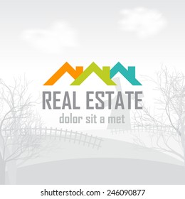 Real estate, construction, ecology, outdoor recreation vector logo design template. The icon on the eroded landscape.