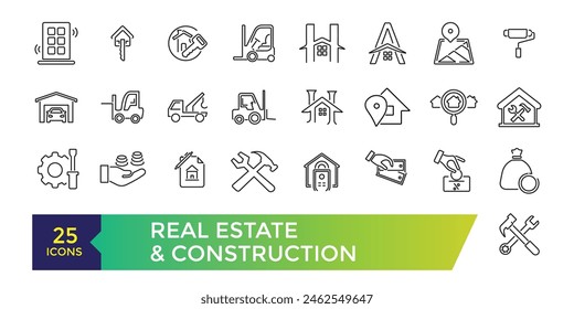 Real Estate and Construction icon set. UI icon collection and Vector illustration.