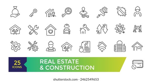 Real Estate and Construction icon set. UI icon collection and Vector illustration.