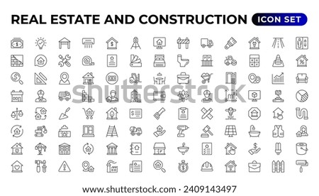 Real Estate and construction icon set. Included the icons as realty, property,  home loan and more. Outline icons collection.
