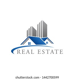 Real Estate Construction Logo design vector Template house with blue grey color