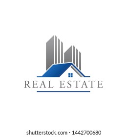 Real Estate Construction Logo design vector Template house with blue grey color