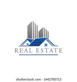 Real Estate Construction Logo design vector Template house with blue grey color