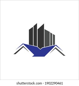 Real Estate Construction Logo design vector Template house with blue grey color