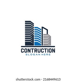 Plantilla vectorial de diseño del logotipo de construcción inmobiliaria. Rascacielos silueta edificios de la ciudad. Centro de negocios de propiedad de oficinas comerciales Logotipo financiero. Icono de identidad del Centro de Finanzas Corporativas.
