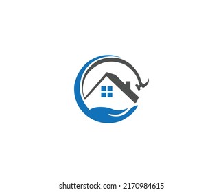 Real Estate Construction Logo Design Concept With Hand Symbol Vector Template.
