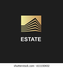 Real Estate Construction Logo Design Vector Template.Commercial Office Property Business Center Financial Logotype. Corporate Finance Resort Identity Icon.