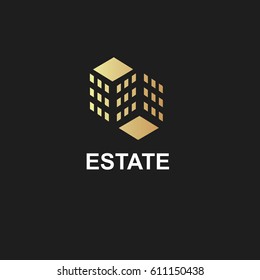 Real Estate Construction Logo design vector template.Commercial office property business center Financial Logotype. Corporate Finance Resort identity icon.