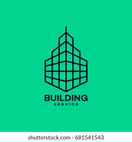 Real Estate Construction Logo design vector template. Skyscrapers silhouette city buildings vector illustration