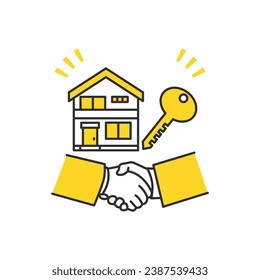 real estate. contract. Receive the key. Image illustration of handing over the keys.