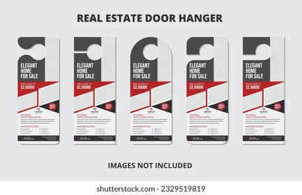 Real estate corporate business door hanger template with 5 different cutting styles, vector door hanger design template