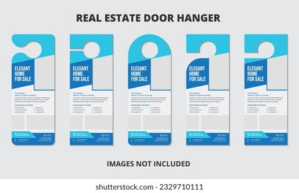 Real estate corporate business door hanger template with 5 different cutting styles, modern vector illustration