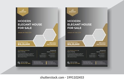 Real estate corporate flyer design template, business flyer gold and black color