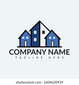 Real estate corporate logo. Real estate logo vector template. Corporate real estate logo Initial Letter R Logo. Orange and White Geometric Shape Origami Style isolated on Blue Background. Flat Vector
