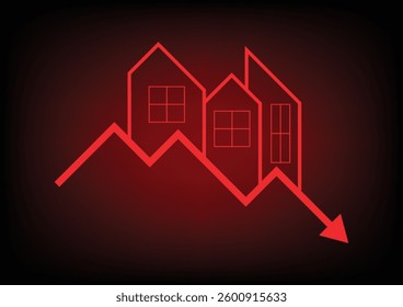 Real estate critical crisis concept. House and resident with dropdown red graph. 