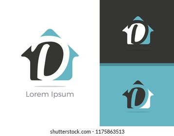 Real Estate D letter logo design, letter D in home vector icon.