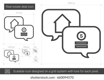 Real estate deal vector line icon isolated on white background. Real estate deal line icon for infographic, website or app. Scalable icon designed on a grid system.