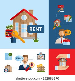 Real estate design concept set with house building sale agent symbols isolated vector illustration