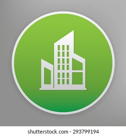 Real estate design icon on green button, clean vector