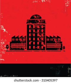 Real estate design on red background, grunge vector