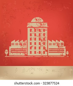 Real estate design on red background, grunge vector